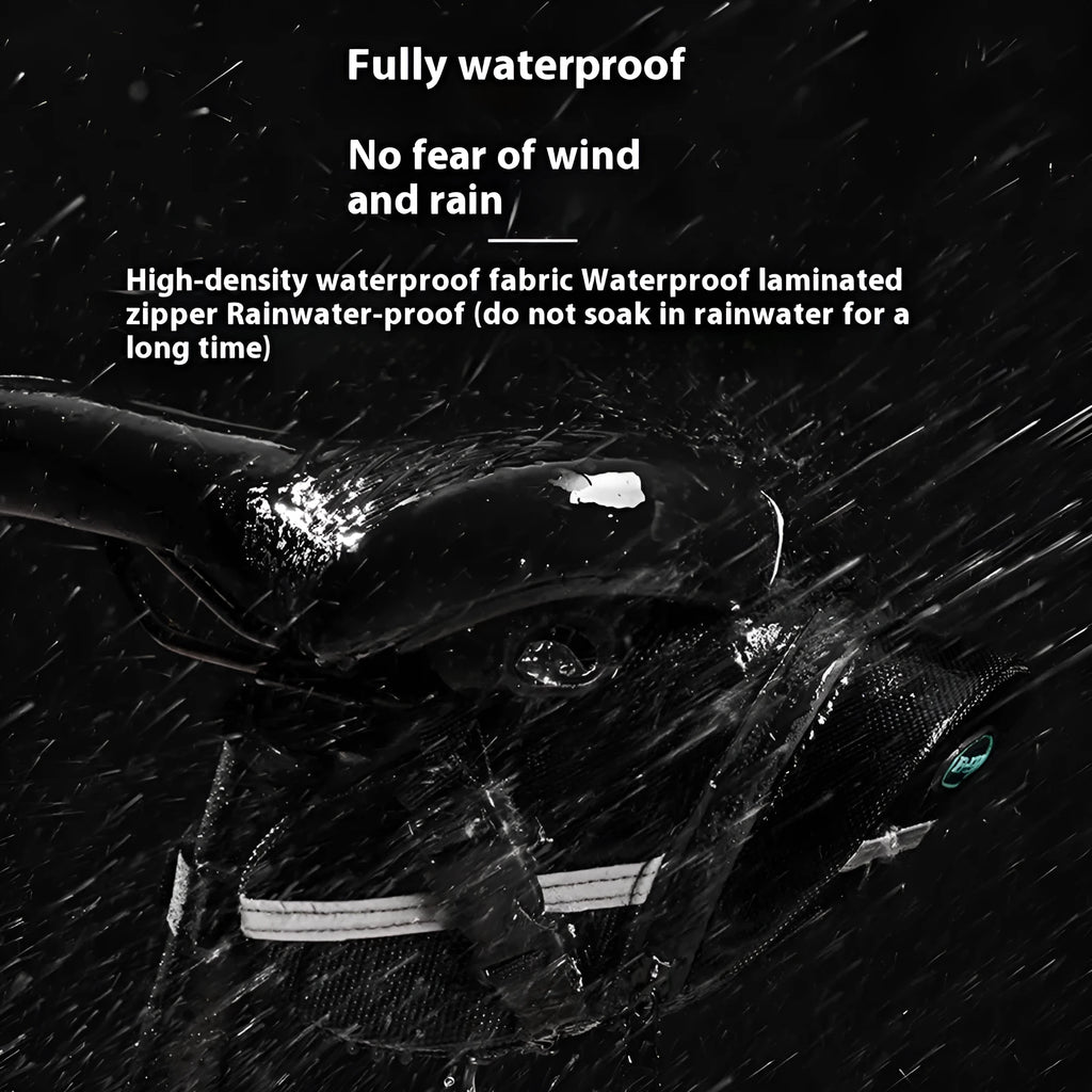 Black cycling tail bag with quick-release mounting for bicycle saddle