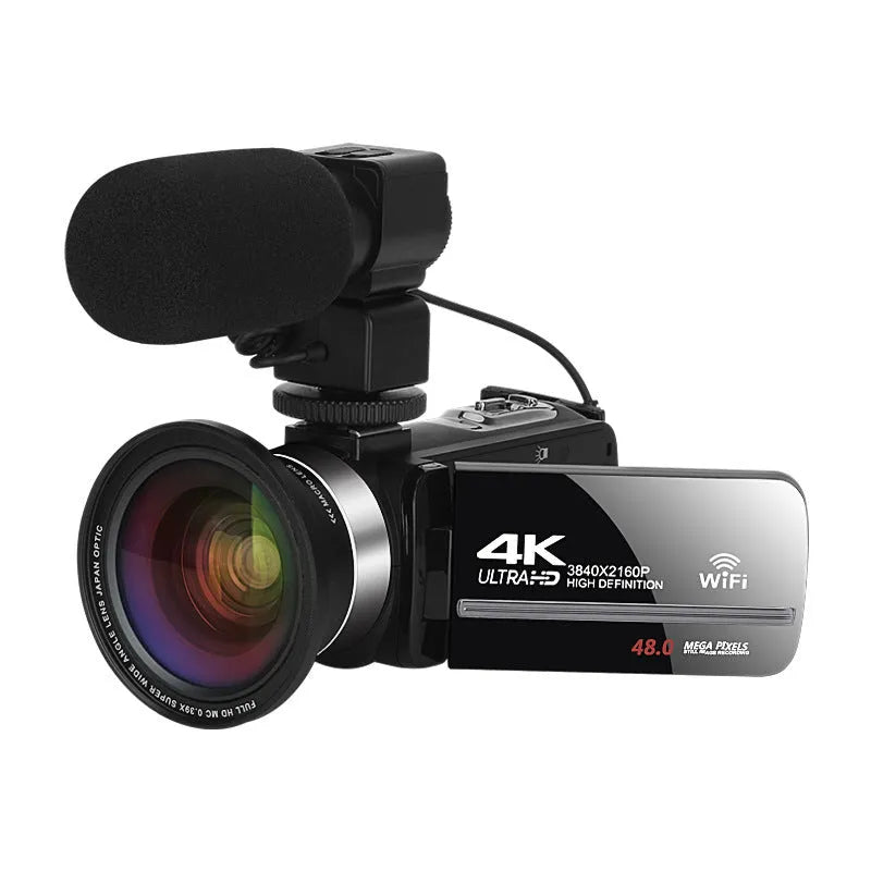 Black digital night vision camera with 3 inch LCD screen and 37mm lens mount