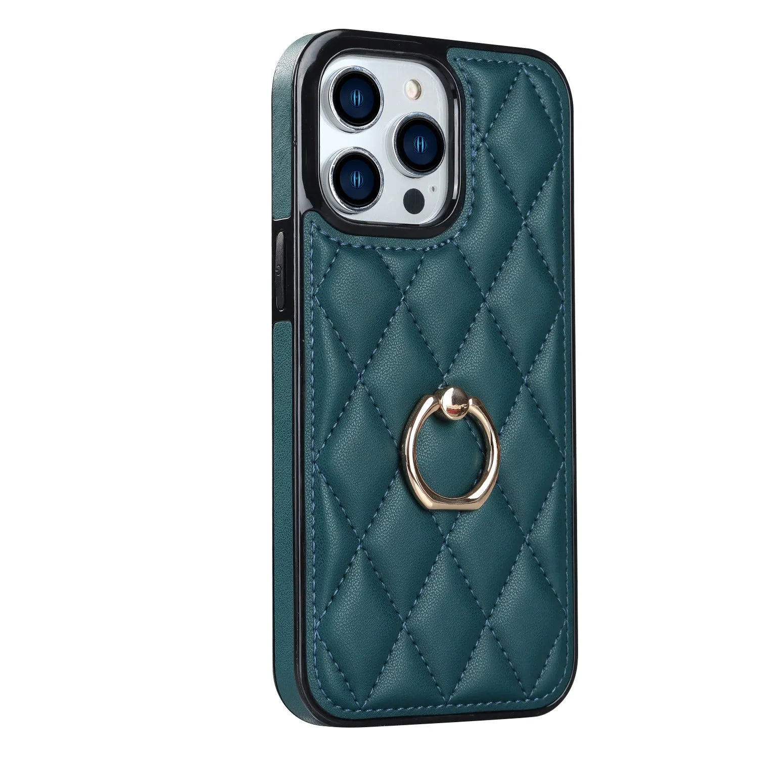 Flip leather phone case with ring bracket, card slot, and magnetic suction in black for Apple iPhone