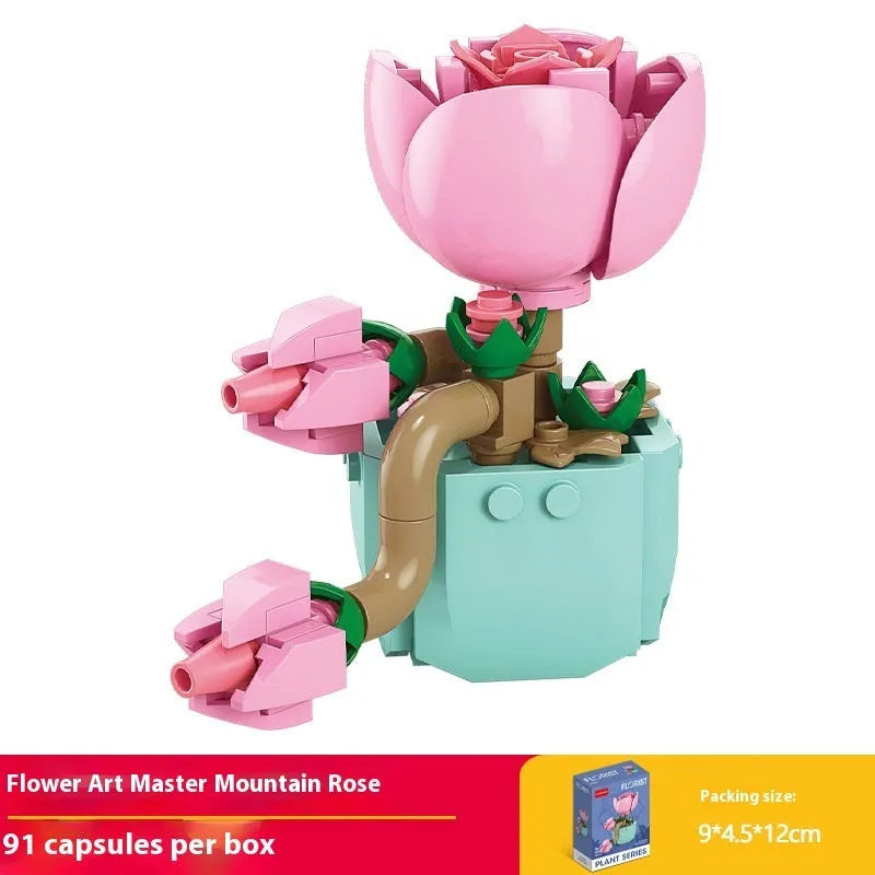 Plastic building blocks flower pot model assembly toy for teenagers