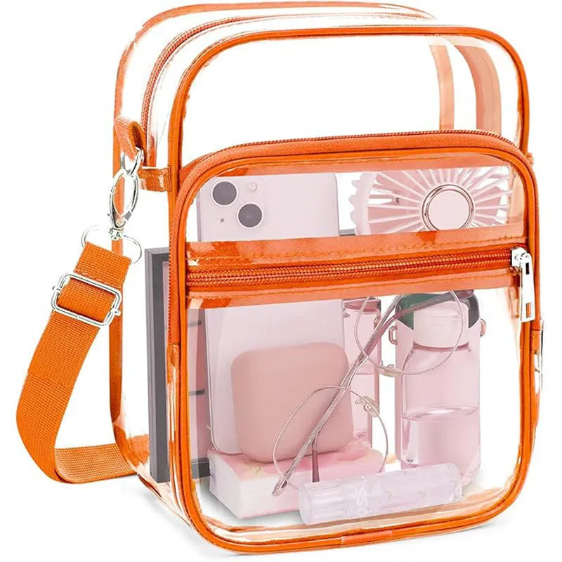 PVC waterproof cube-style crossbody bag shown in one of eight available colours.