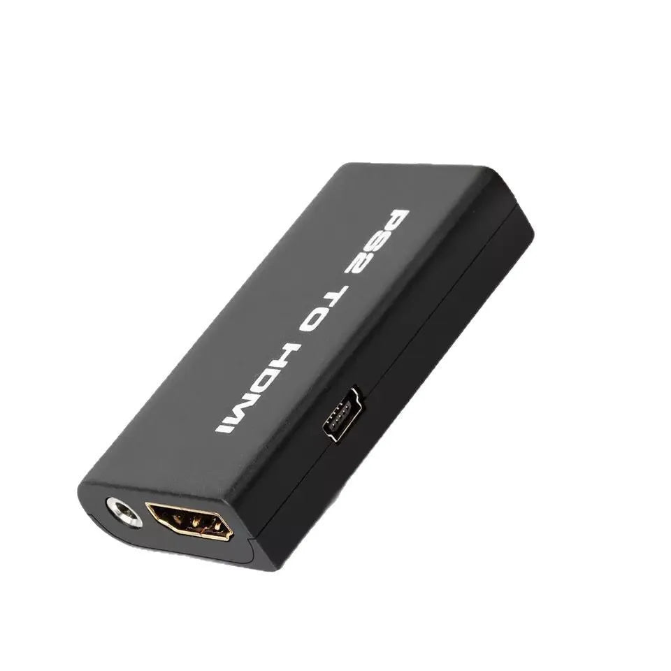 Black PS2 to HDMI audio-video converter with PS/2 interface for PlayStation 2 consoles