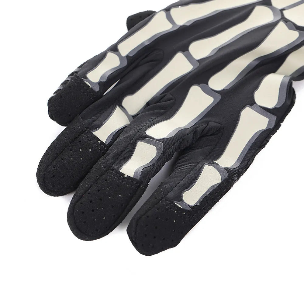 Skull luminous outdoor non-slip full finger touch screen riding gloves in khaki luminous colour
