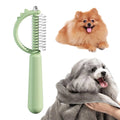 Blue dinosaur-shaped self-cleaning cat grooming brush with double-sided stainless steel pins