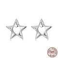 S925 sterling silver hollow pentagram star stud earrings, polished finish, SCE1886 colour, on white background