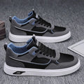 Men's Korean style canvas board shoes in black, beige, or grey with leather stitching detail