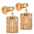 Two wooden farmhouse wall lamps on a wall, pack of 2, modern simplicity design, 220V