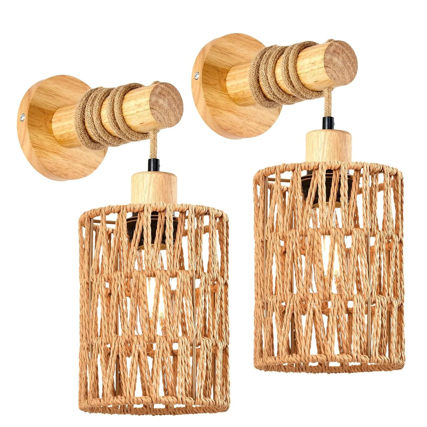 Two wooden farmhouse wall lamps on a wall, pack of 2, modern simplicity design, 220V