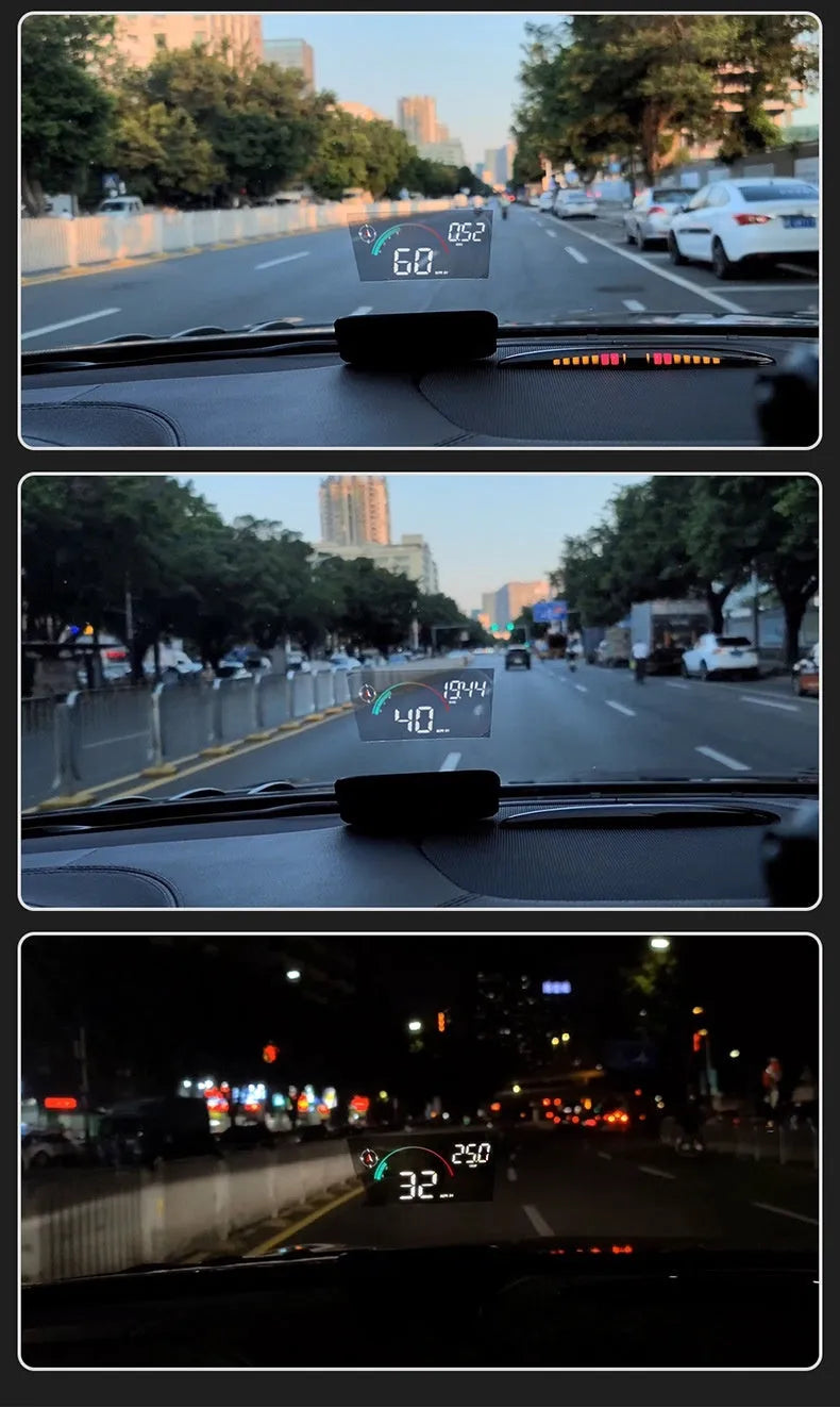 Black head-up display car GPS projector unit for dashboard installation showing speed and compass projection