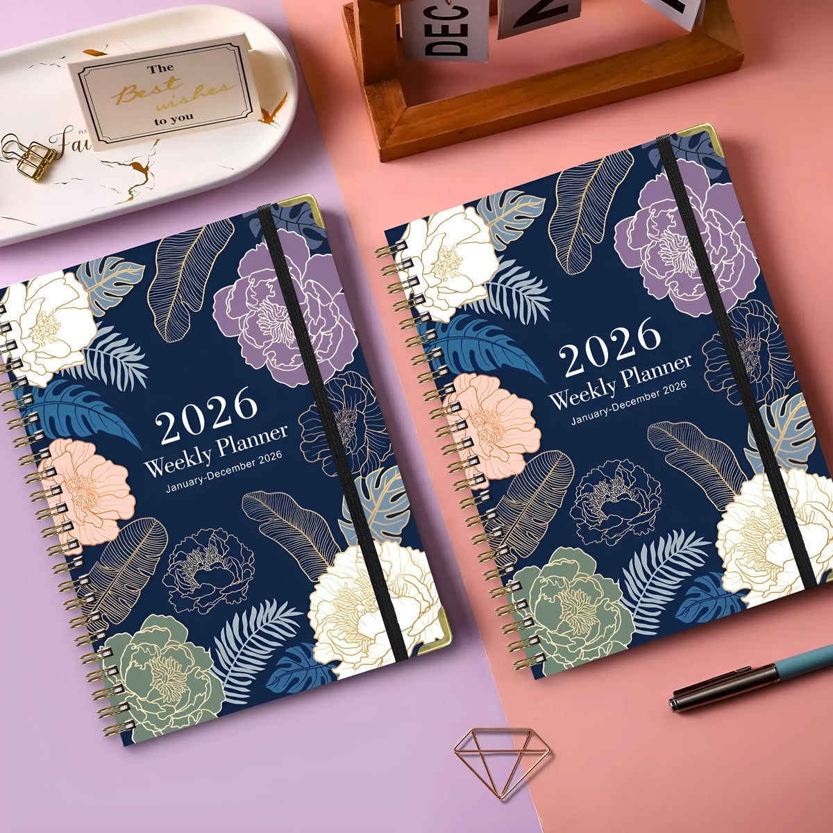 2026 English A5 coil diary notebook with paper cover in colour options B08 to B15