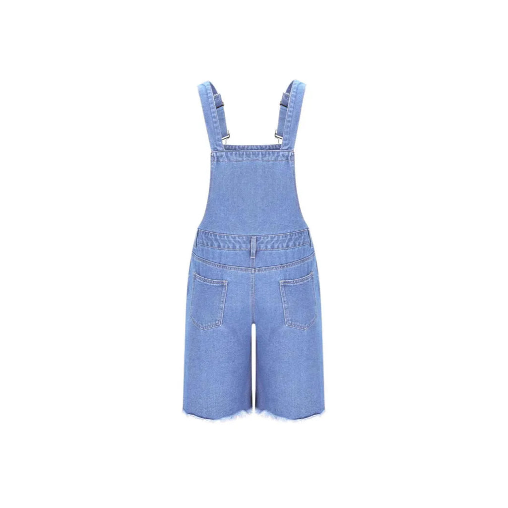 Men's ripped denim suspender shorts in cotton with straight-leg mid-waist fit in black colour