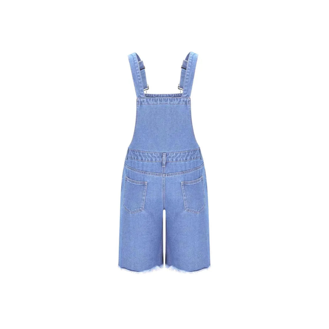 Men's ripped denim suspender shorts in cotton with straight-leg mid-waist fit in black colour