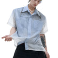 Men's loose fit blue gradient short sleeve shirt with quilted detailing