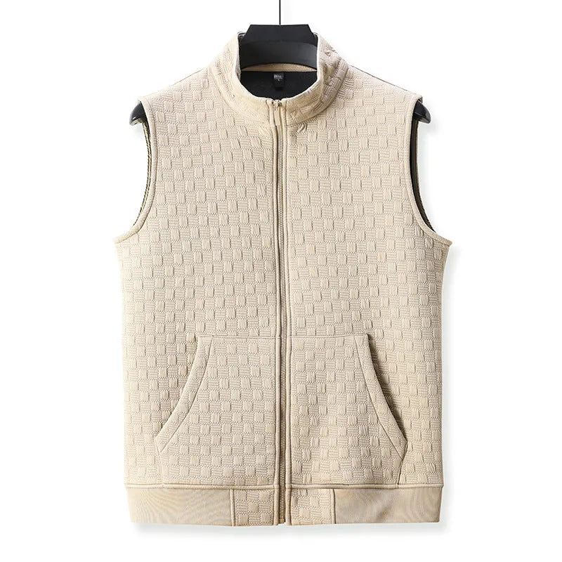 Casual sleeveless waistcoat vest in chemical fiber blending polyester fabric shown in neutral colours