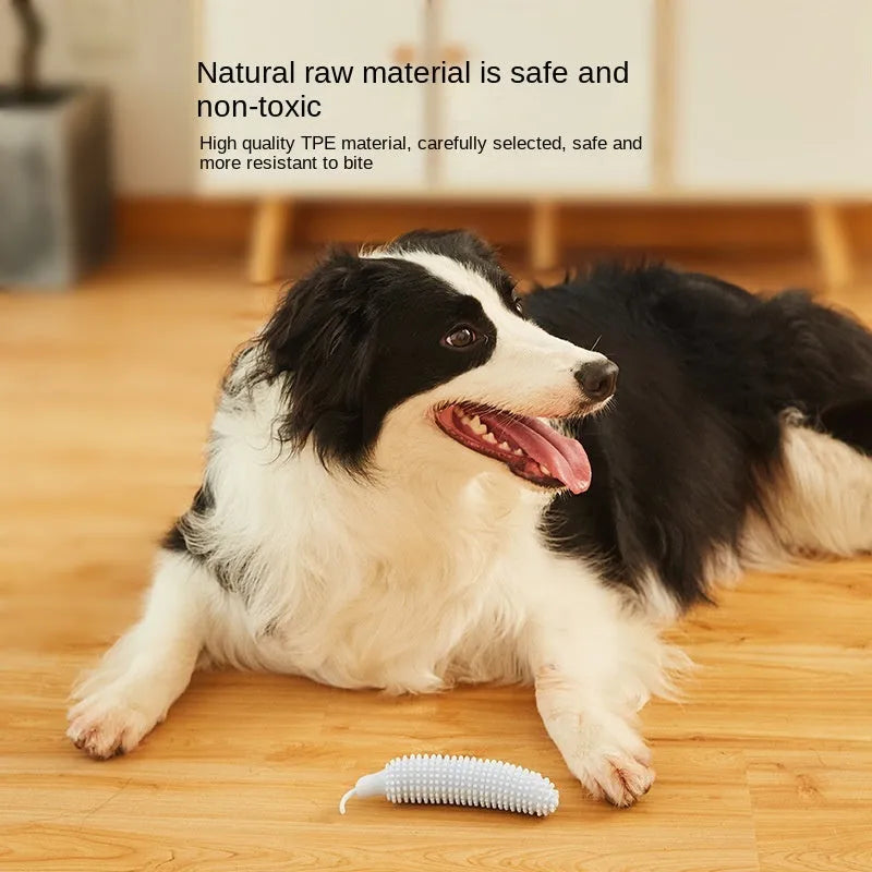 Green silicone dog chew toy shaped like a cucumber, 24cm long, for large breed teething and training.