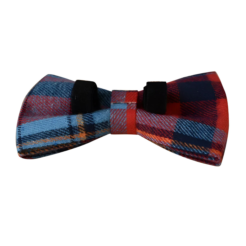 Blue background velvet plaid dog collar and leash set with a metal alloy buckle.
