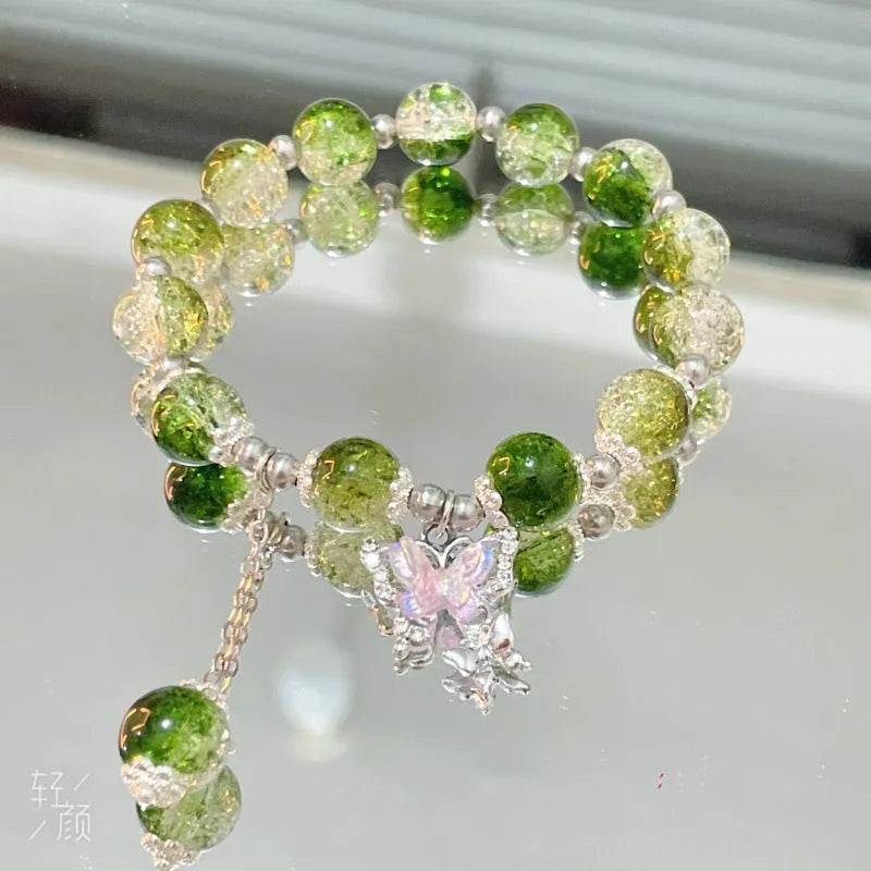 Chinese style bamboo leaf glass bracelet for women with manual craftsmanship.