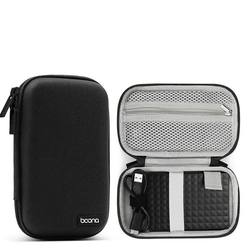Black and grey oxford cloth protective cover for a 2.5-inch portable hard drive.