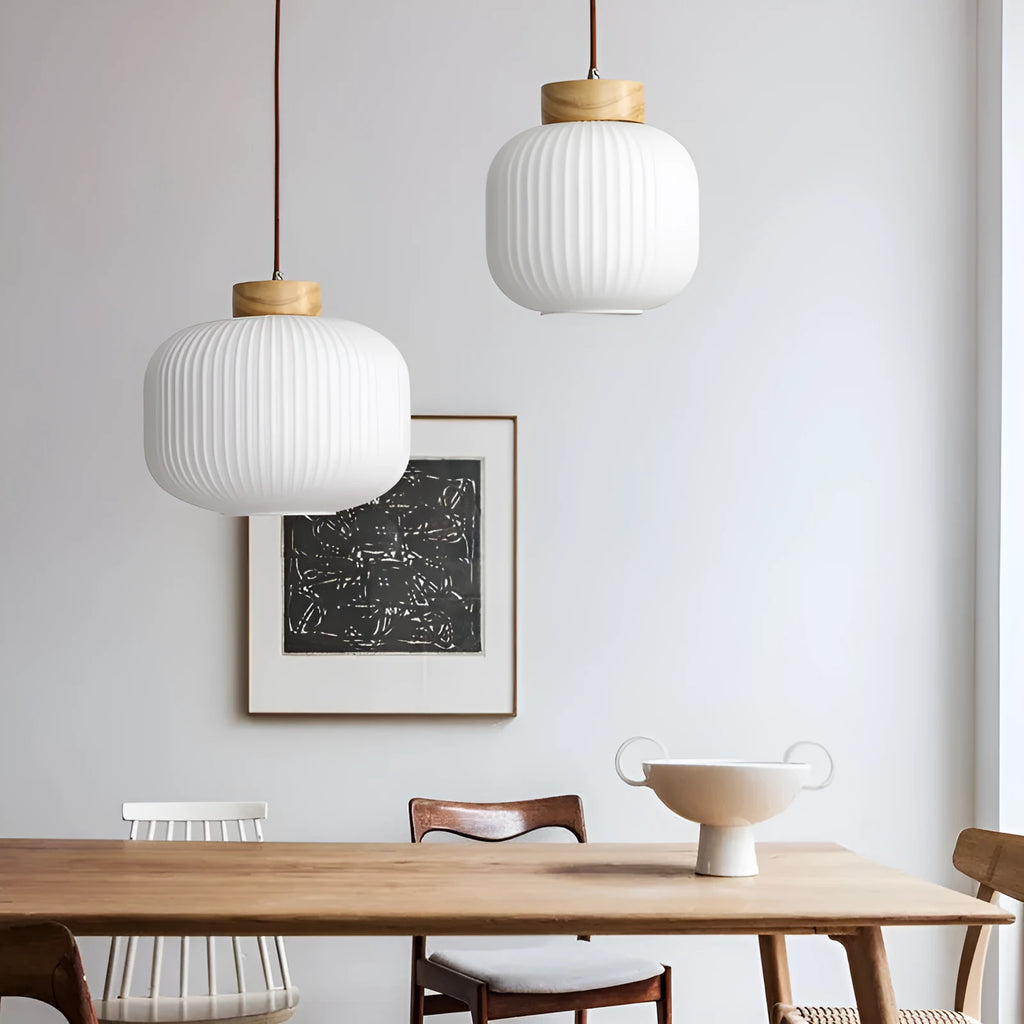 Retro Chinese wooden pendant light with Nordic style in bedroom setting