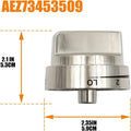 Silver metal oven stove knob assembly with 5.3cm circular diameter