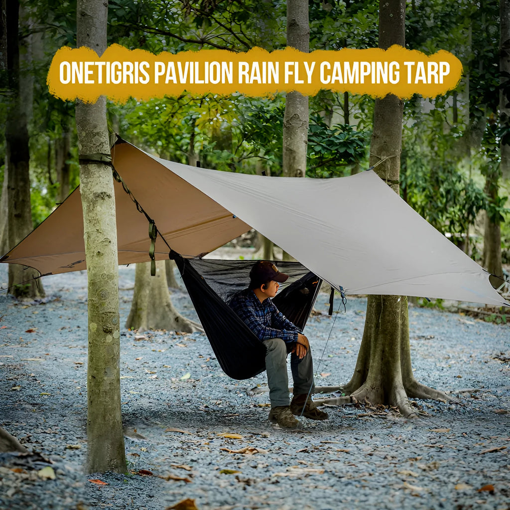 Brown nylon butterfly-shaped sunscreen awning 4x4m with waterproof coating for camping and barbecue leisure use