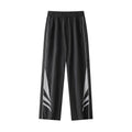 Men's straight-leg grey cotton blend sports trousers with an elasticated waistband laid flat.