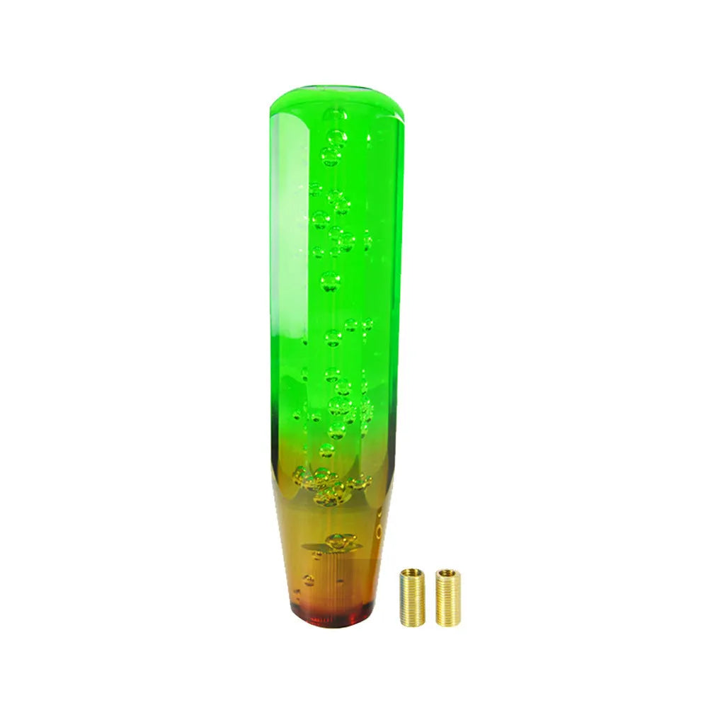 Transparent acrylic two-colour crystal gear lever in blue purple and yellow orange on a 15cm stick.