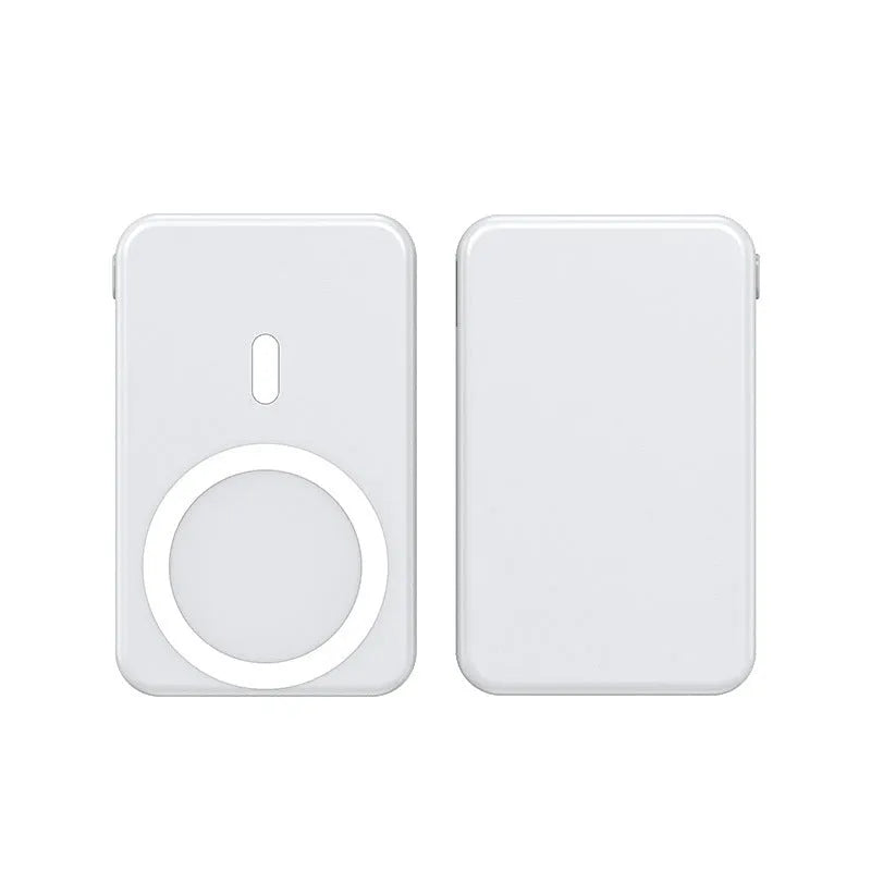 Ultra-thin 10000mAh power bank with magnetic wireless charging for iPhone in black, blue, and white colours