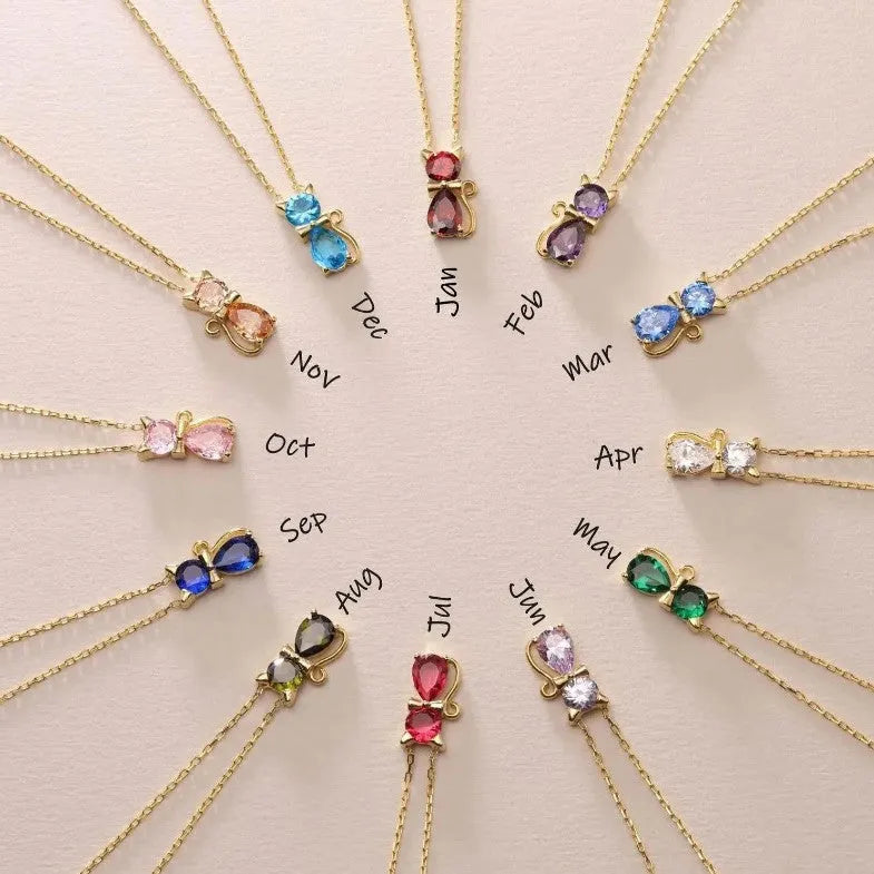 Adorable pet kitty gem pendant clavicle chain with inlaid zircon and water wave chain in sweet animal style