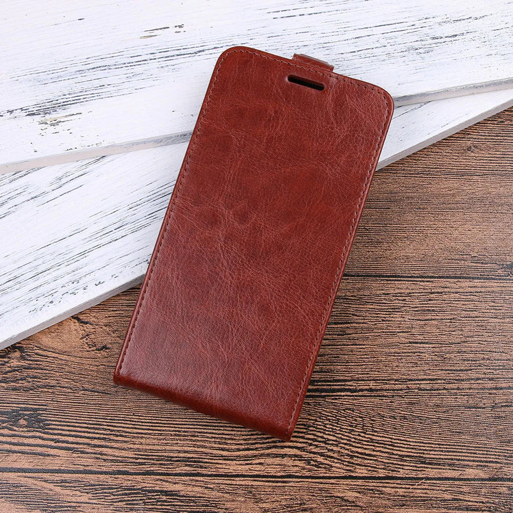 Huawei Honor 7X leather wallet phone case in black showing card slots and crazy horse pattern texture.
