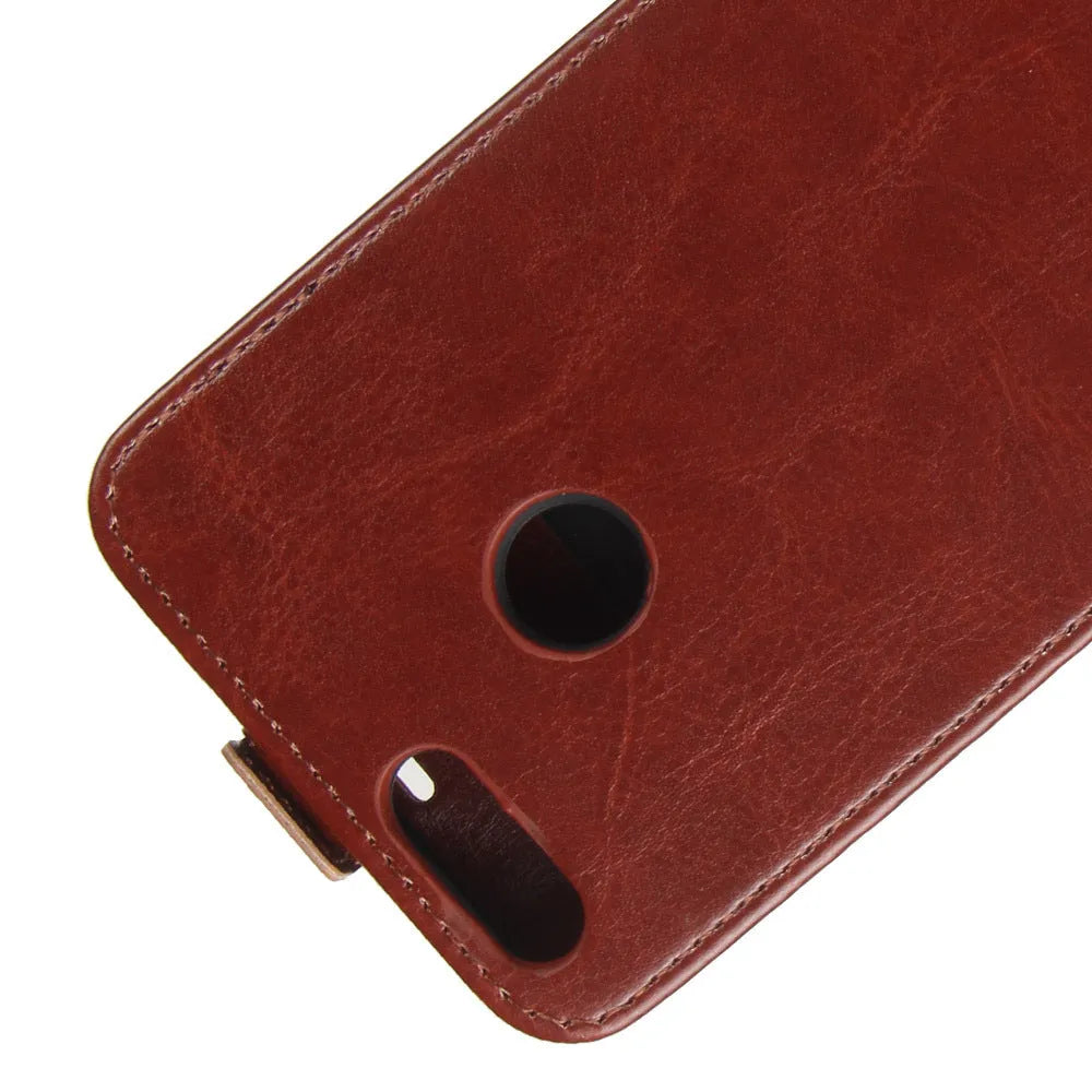 Huawei Honor 7X leather wallet phone case in black showing card slots and crazy horse pattern texture.