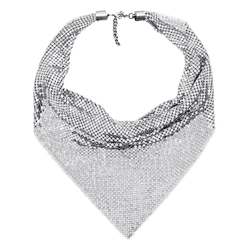 Metal sequins mesh scarf necklace in gold colour with chain-style design for women