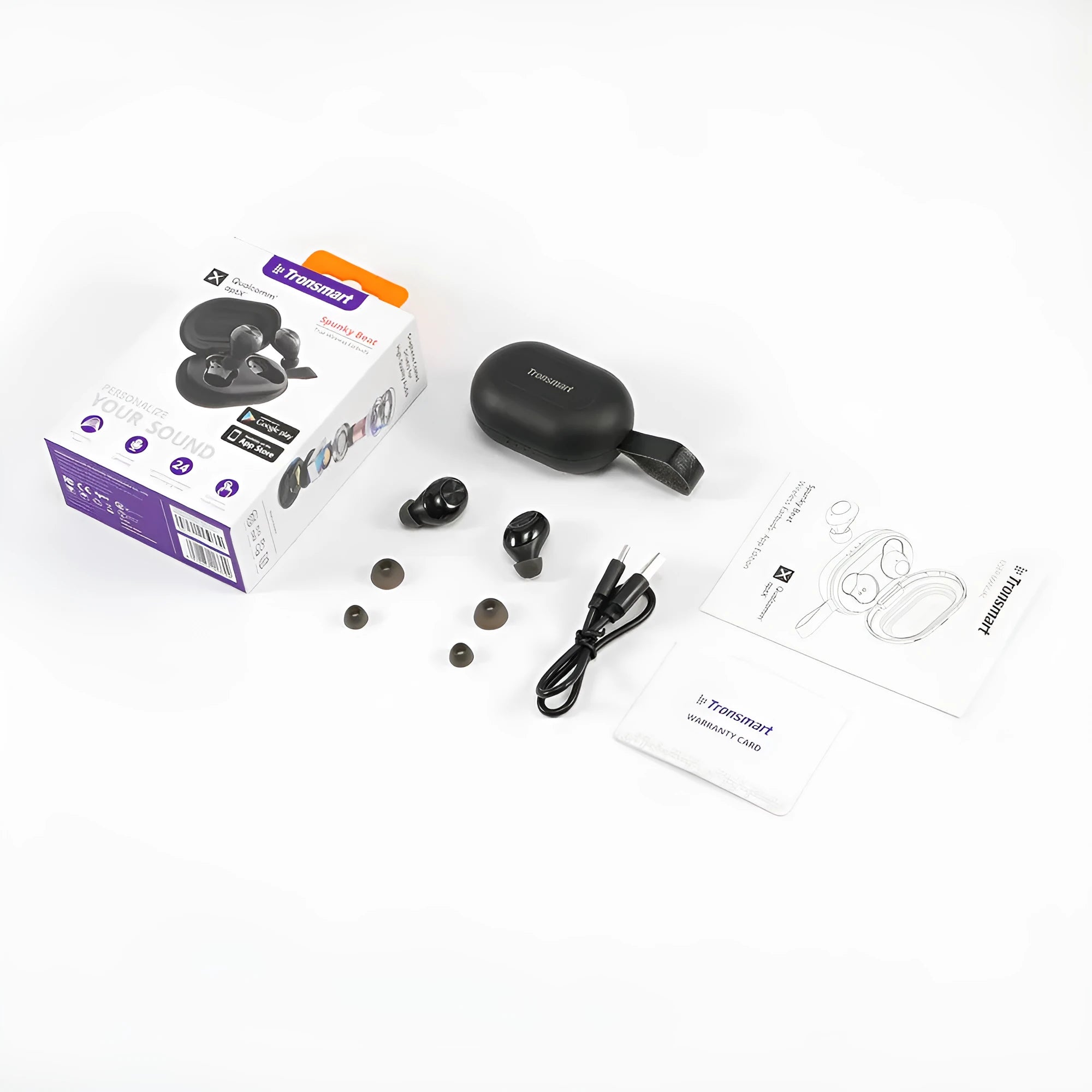 Tronsmart Spunky Beat Bluetooth earphones in choice of colour sets, showing touch controls.