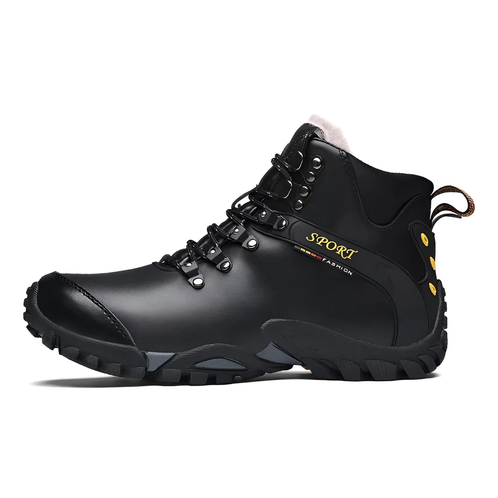 Winter men boots with faux fur lining black split leather lace-up ankle round toe size 38-46