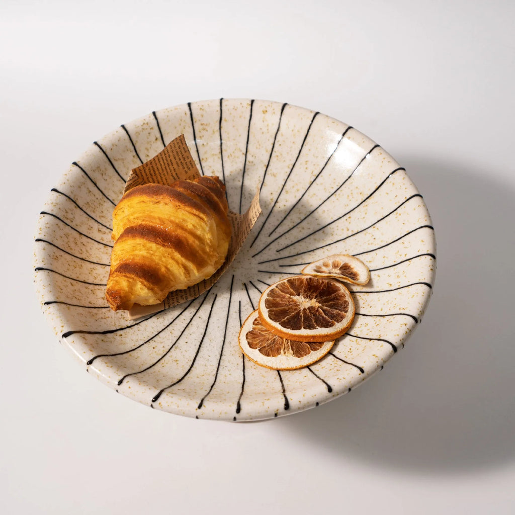Black and white striped retro fruit design synthetic resin dessert plate.