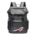 Korean casual checkered printed large backpack in PU leather with curved shoulder straps.
