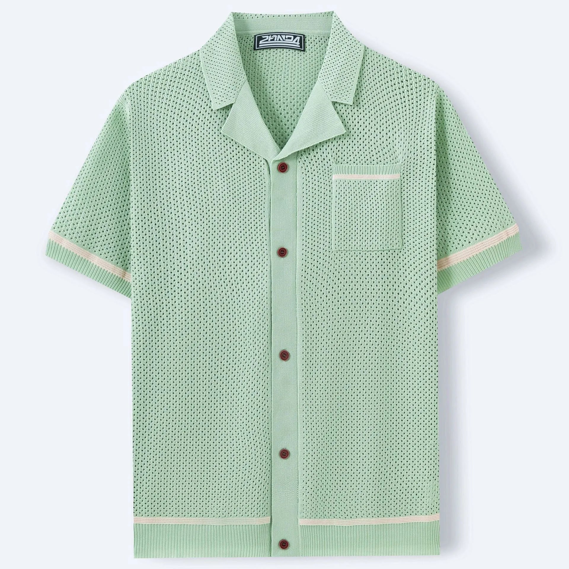 Men's Cuban collar short sleeve polo shirt in blue featuring flocking texture detail, regular fit, Tencel viscose fabric