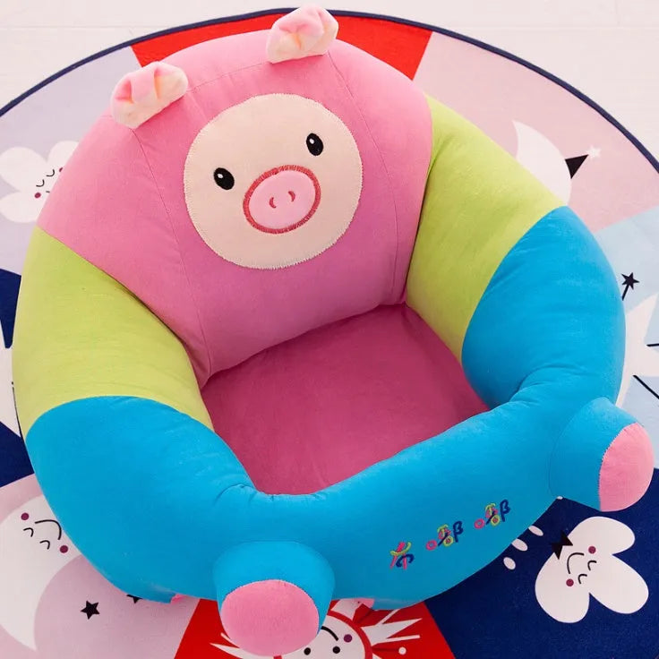 Baby learning sofa in elephant colour with anti-rollover support, washable cotton cover, and PP cotton filling