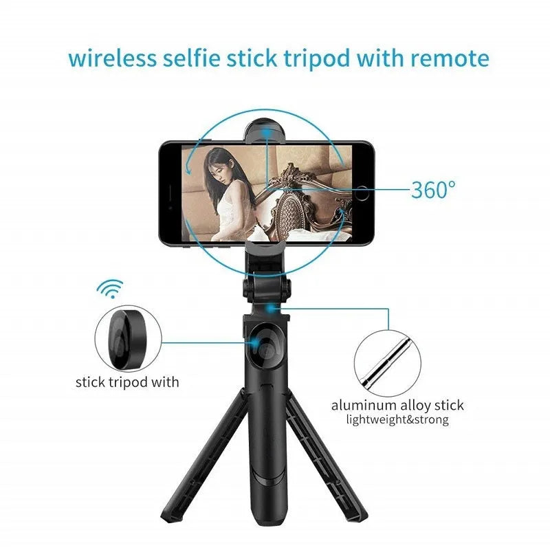 Bluetooth handheld selfie stick with wireless remote control in black colour
