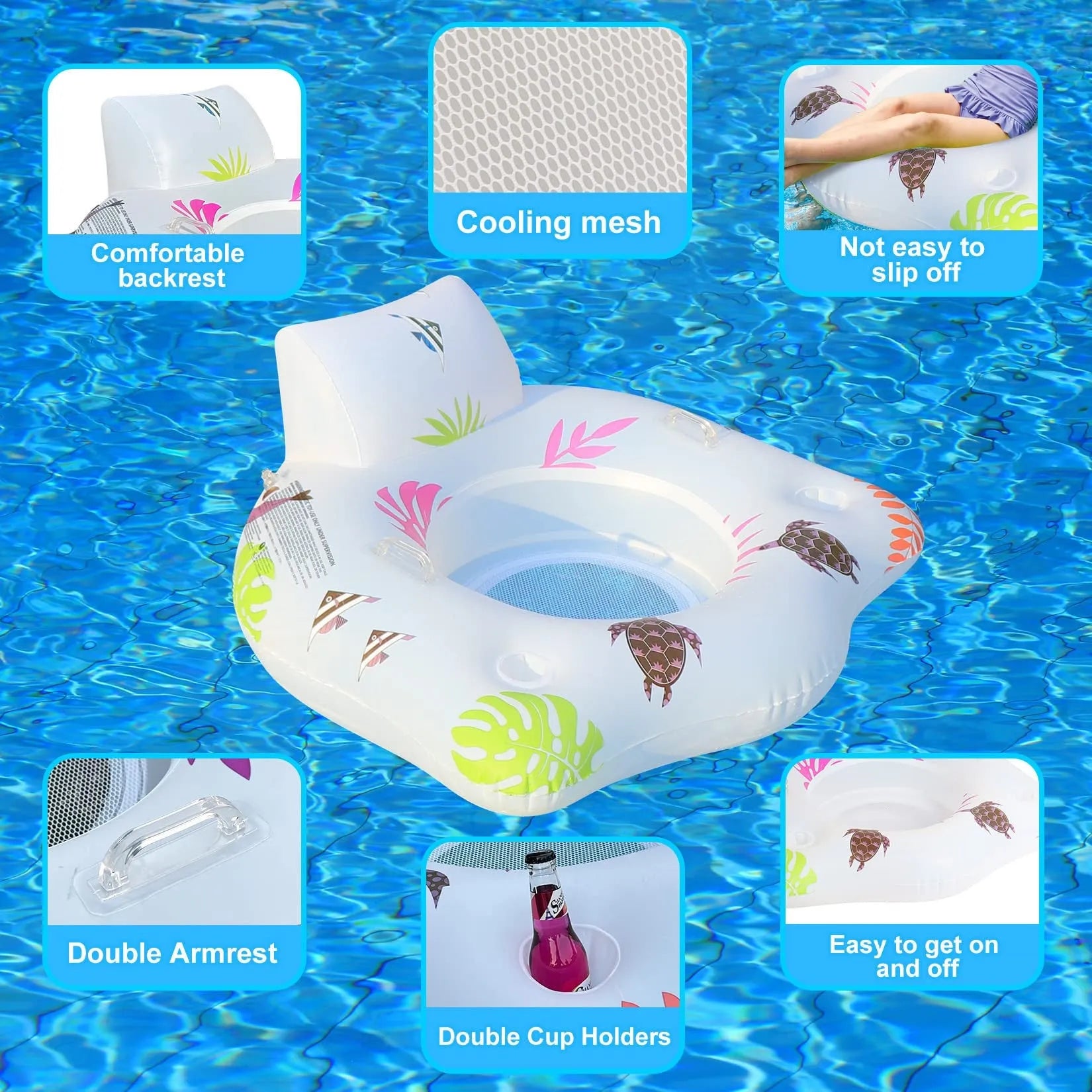 White U-shaped luminous inflatable pool float seat on water