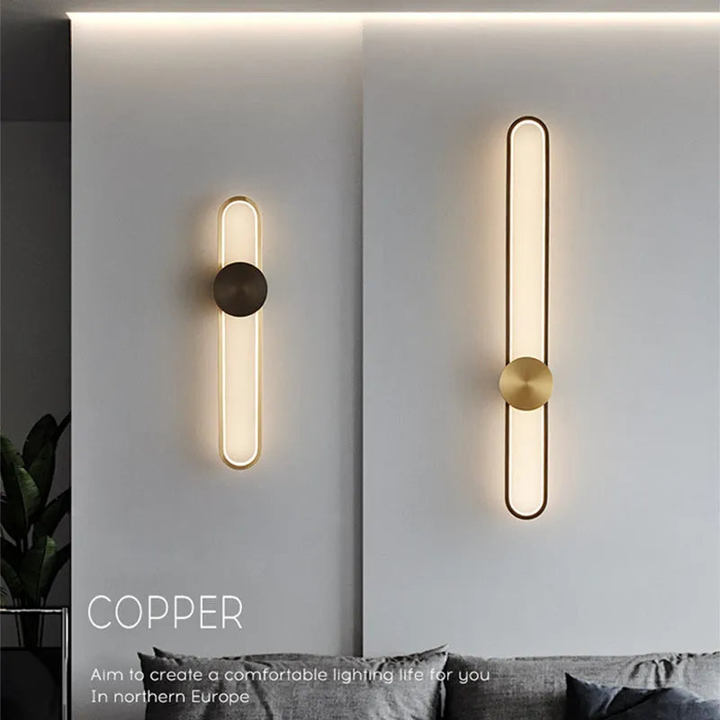 Modern minimalist wall lamp with 60cm round iron frame in black or gold finish