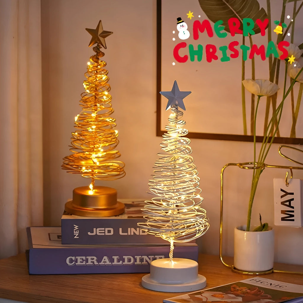 Battery operated LED Christmas tree spiral light wrought iron table ornament