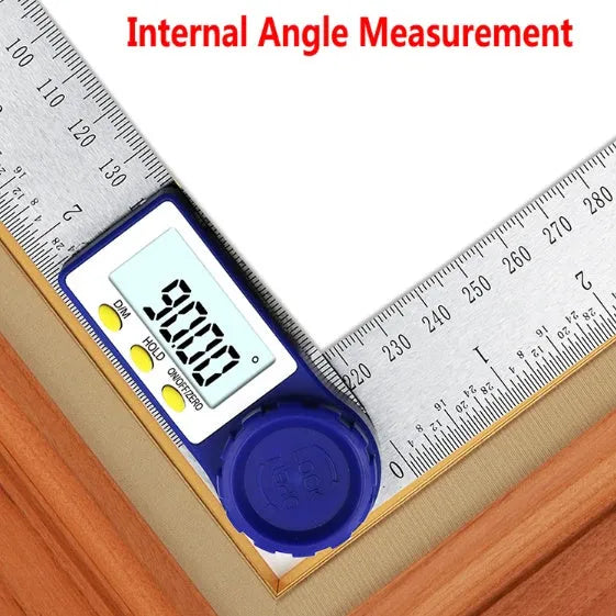 Multifunctional woodworking electronic ruler 200mm stainless steel digital angle ruler on workbench