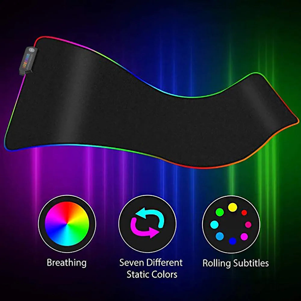 LED super large shiny mouse pad with 11 lighting modes and USB power