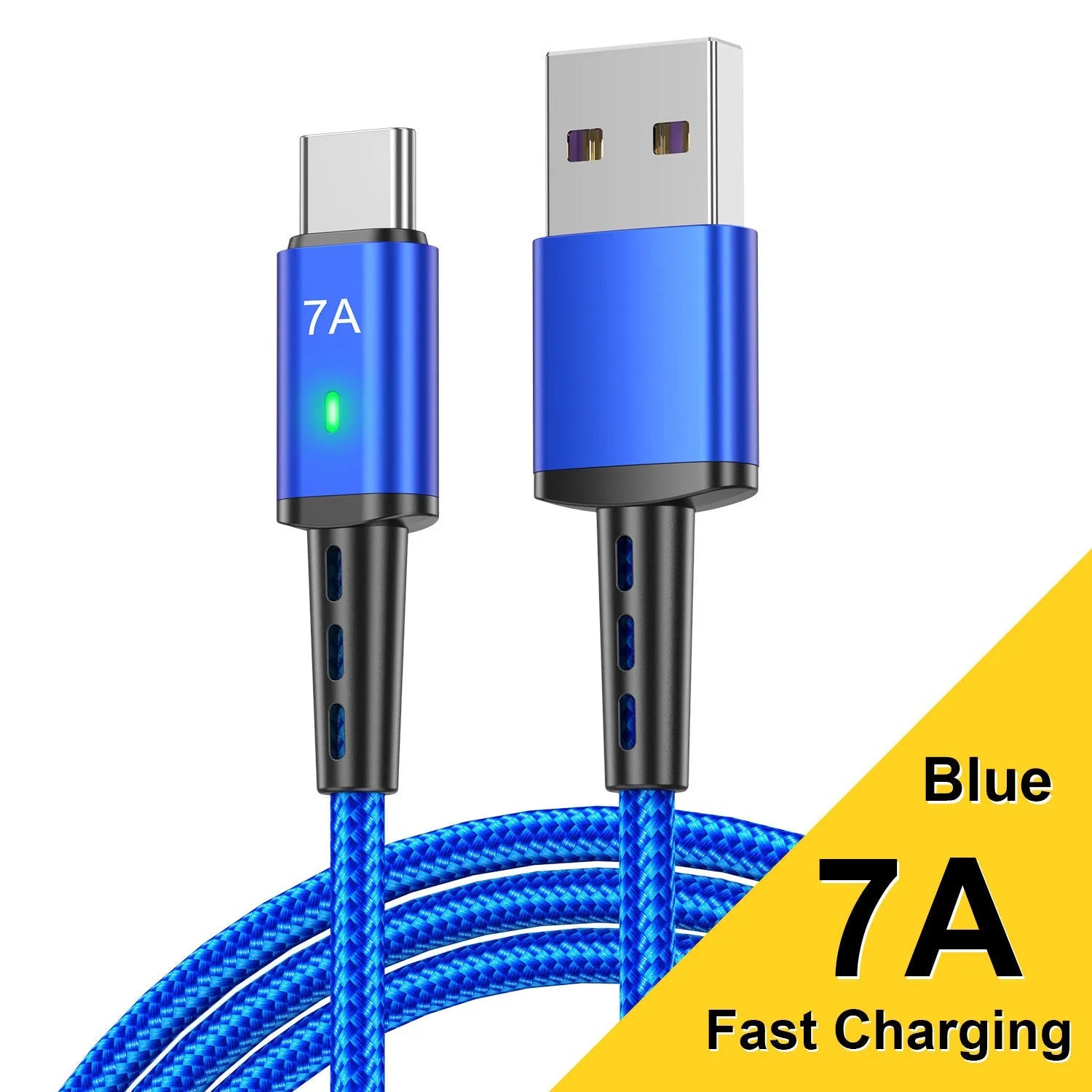 7A braided USB-C charging cable in 2 metre length with aluminium alloy connector, black colour