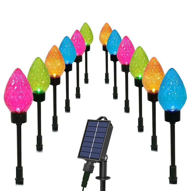 Set of 12 heart-shaped strawberry ground lamps 650mm tall IP65 outdoor garden lights