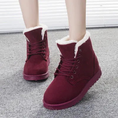 Suede snow boots in beige Martin boot style for casual winter wear
