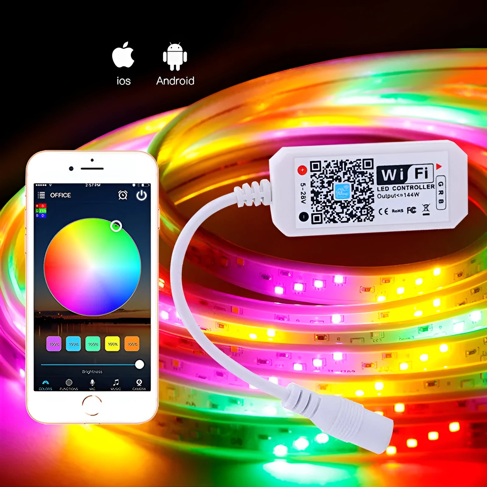 White WiFi light bar controller zj-mw-rgb with 3 channels and 144W capacity for constant voltage LED lamps