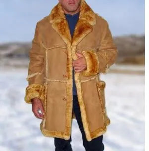 Yellow plush-lined coat for men, slim fit, long sleeves, sizes S to 5XL