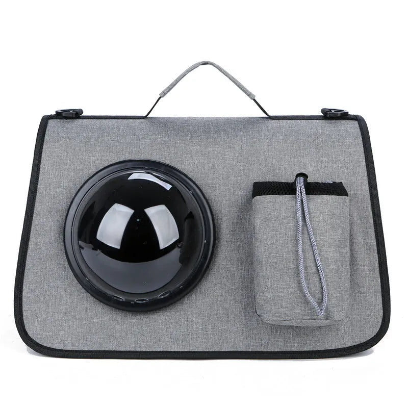 Portable cat bag in Oxford fabric, crossbody pet carrier with 13kg capacity, cup lid colour options.